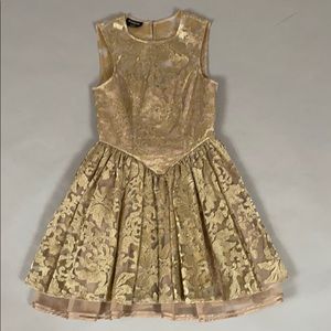 BEBE Gold Embroidered Tulle Cocktail Dress